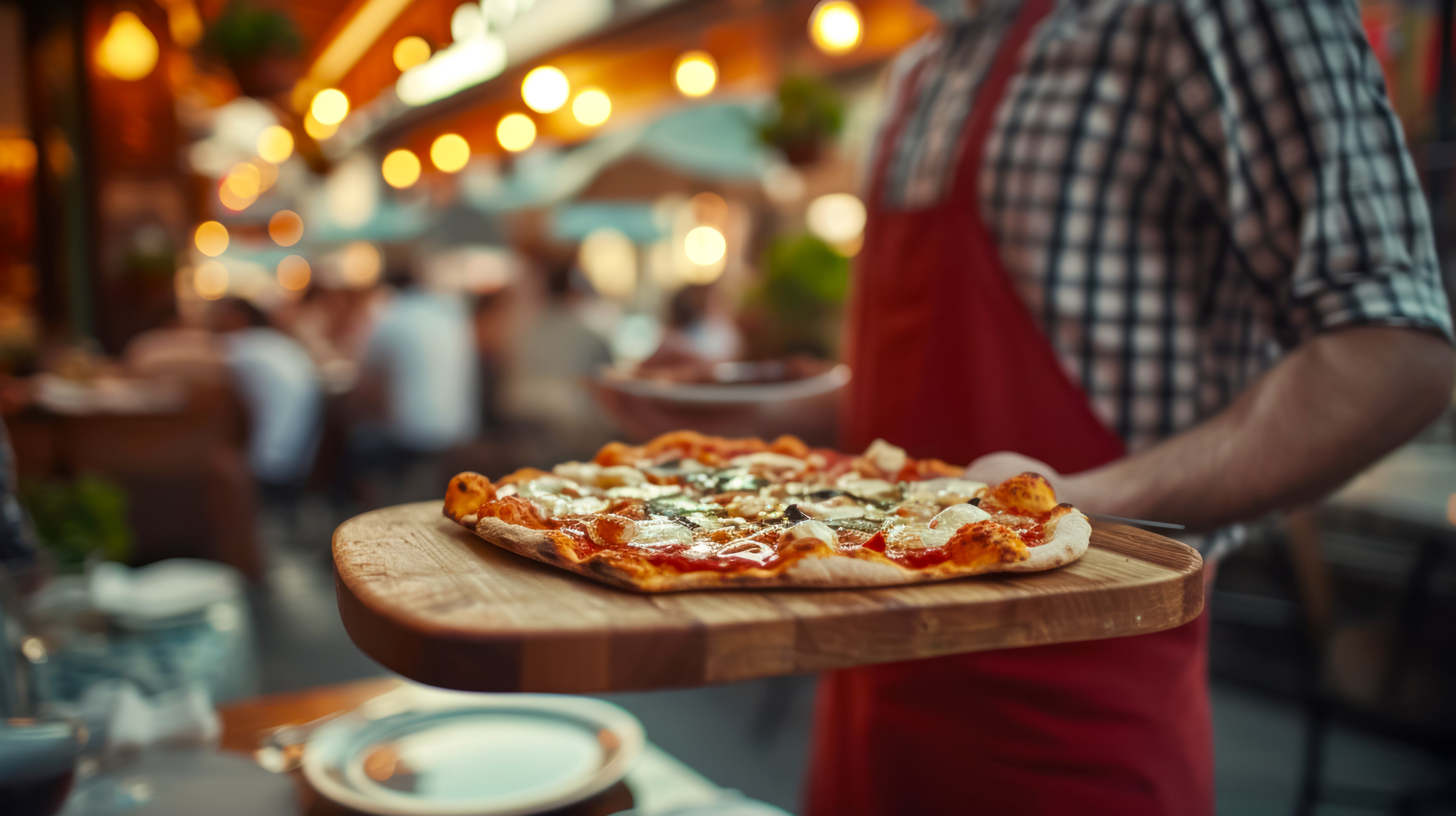 local-pizzeria-waiter-carrying-pizza-wooden-tray-customers-old-pizzeria-italian-street